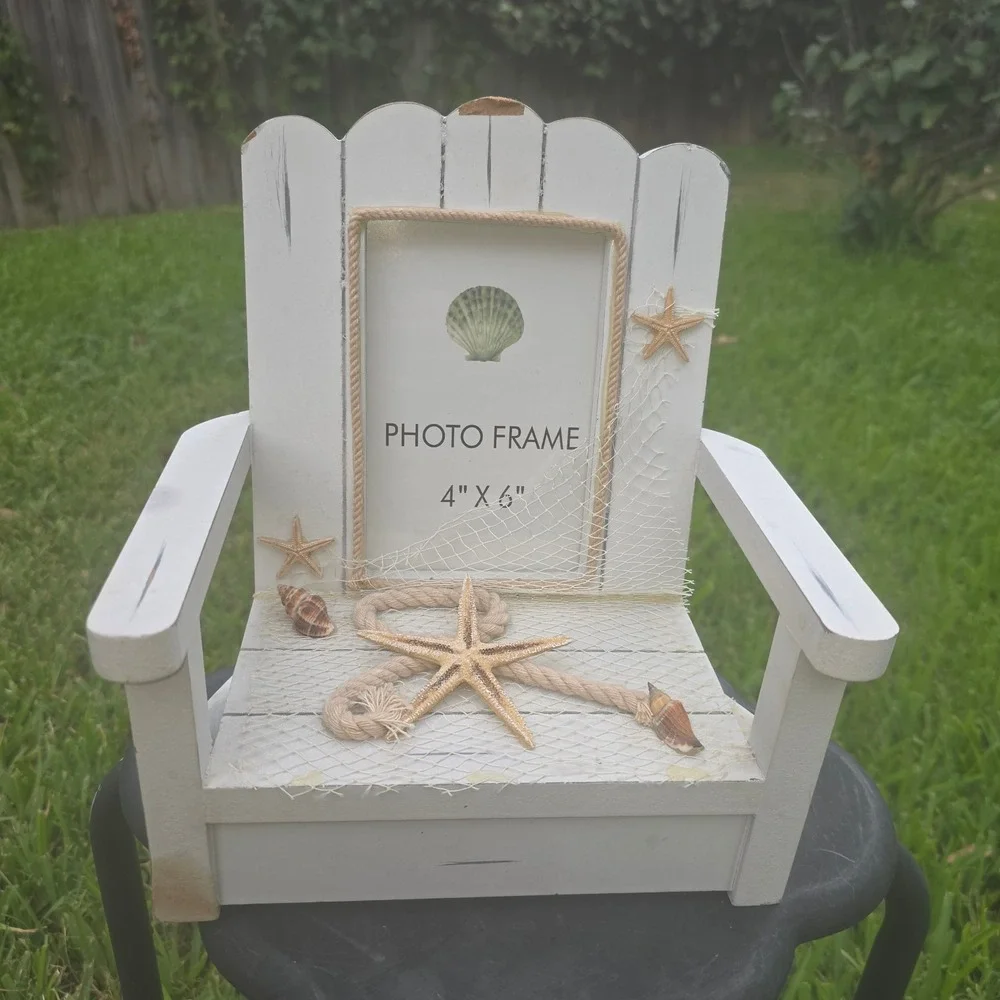 Nautical Adirondack Chair Photo Frame White Wood Beach Decor Starfish Shells 4x6